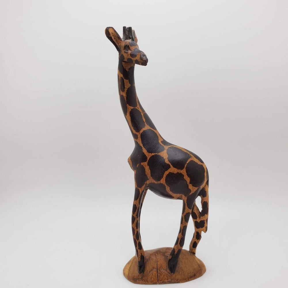 Hand Carved Tall Wooden Giraffe Africa 12 1/2"